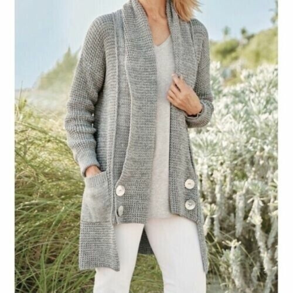 Soft Surroundings Townsend Cardigan Sweater Gray Chunky Knit Women's Size Medium